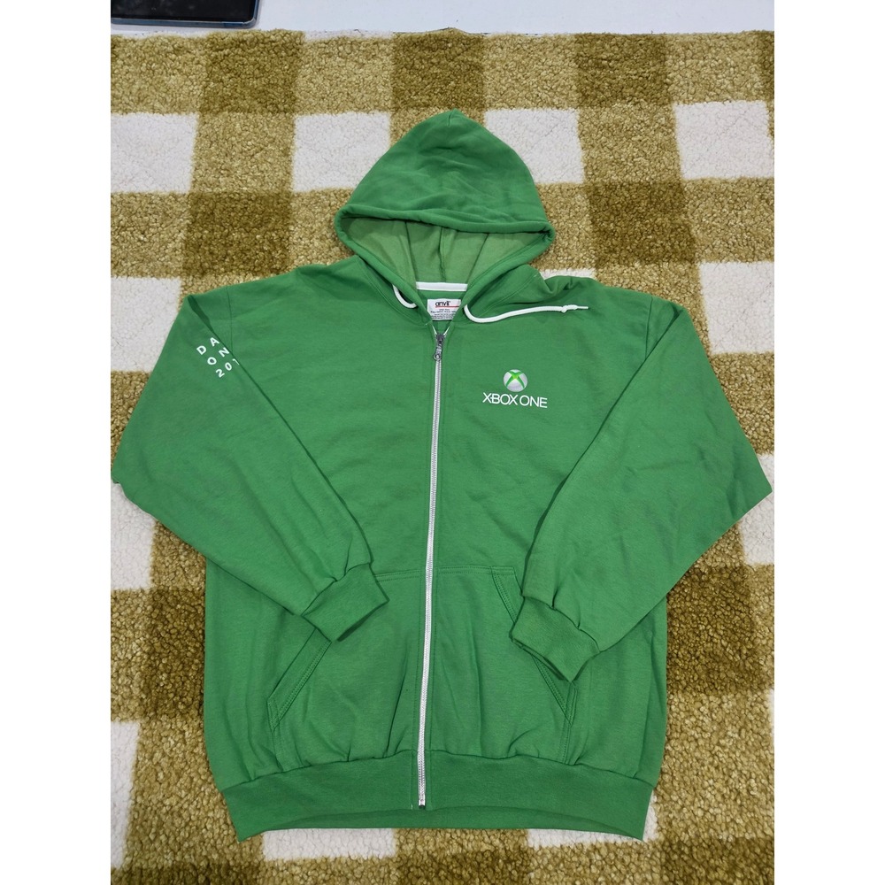 Anvil Xbox One Day One 2013 Green Zip Up Hoodie Mens Large Gaming Promo Rare